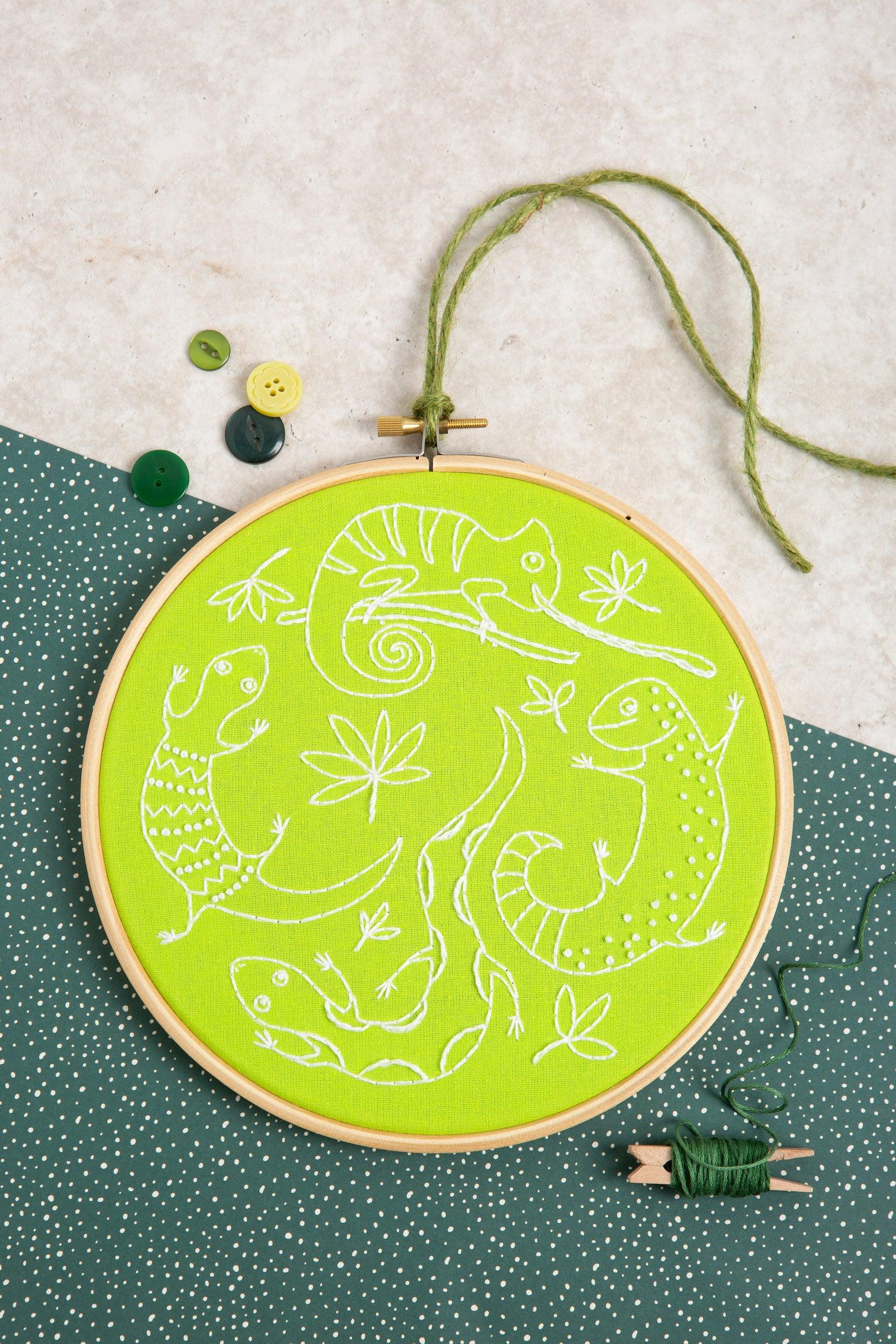 Lazy Lizards Embroidery Kit – Acorns & Twigs